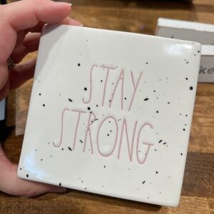 Rae Dunn Stay Strong Pink Letter Ceramic Tile Wall Art